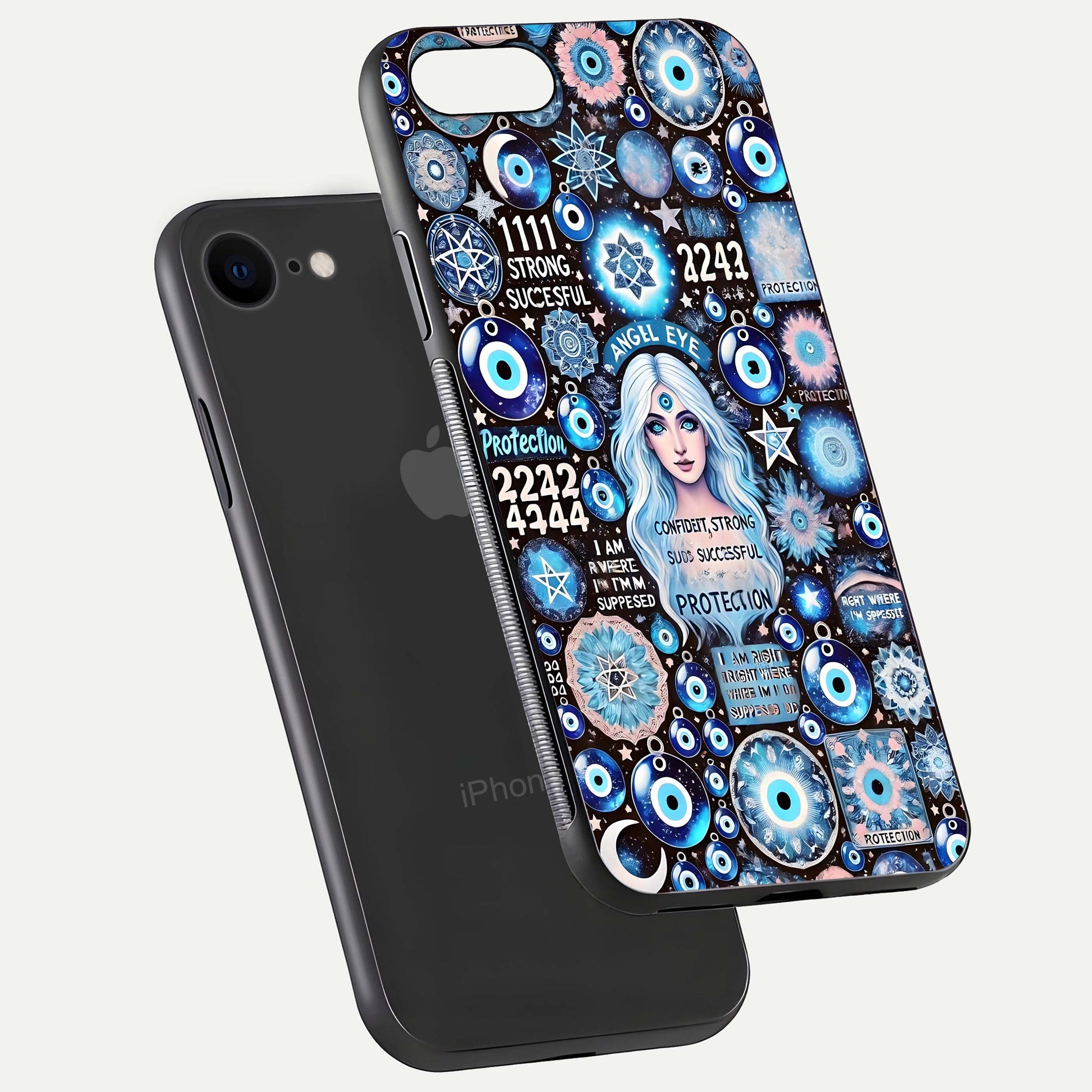 Angel Aura Shield Glass Case for iPhone 16 Pro floating angle showing light reflection and protective edge structure