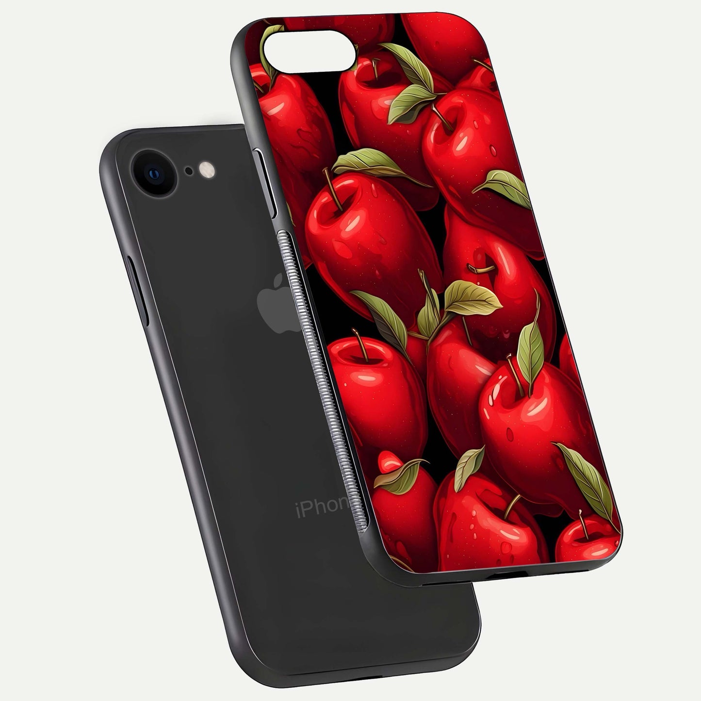 Apple Pattern Glass Case for iPhone 8 floating mockup with smooth edge detailing and pattern clarity
