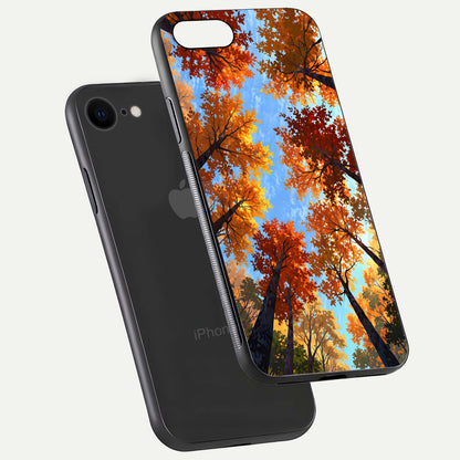 Autumn Sky Rise Glass Case for iPhone 16 Pro floating dual-view mockup with sky horizon and glossy highlights