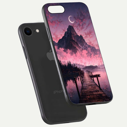 Beautyful Mountain View Glass Case for iPhone 16 Pro floating dual mockup showing edges and reflective sky print