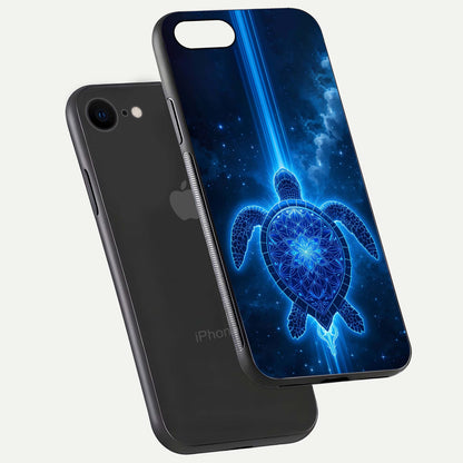 Blue Galaxy Turtle Glass Case for iPhone 8 floating dual-mockup showing gloss depth and color transitions