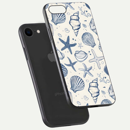 Blue Ocean Outline Glass Case for iPhone 8 floating mockup displaying marine-inspired aesthetic and smooth surface