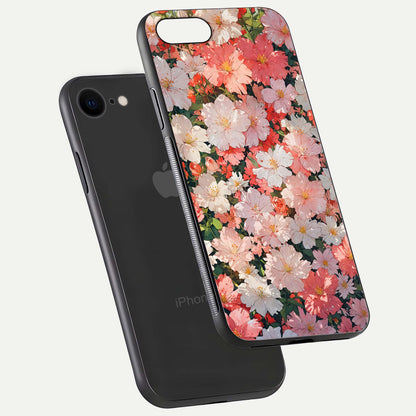 Blush Bloom Field Glass Case for iPhone 8 floating mockup highlighting floral spread and edge reflection