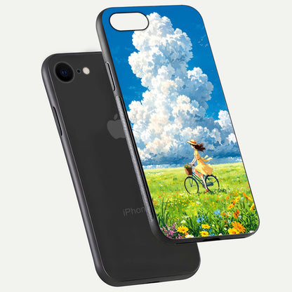 Breezy Meadow Ride Glass Case for iPhone 8 floating mockup capturing serene tones and smooth finish