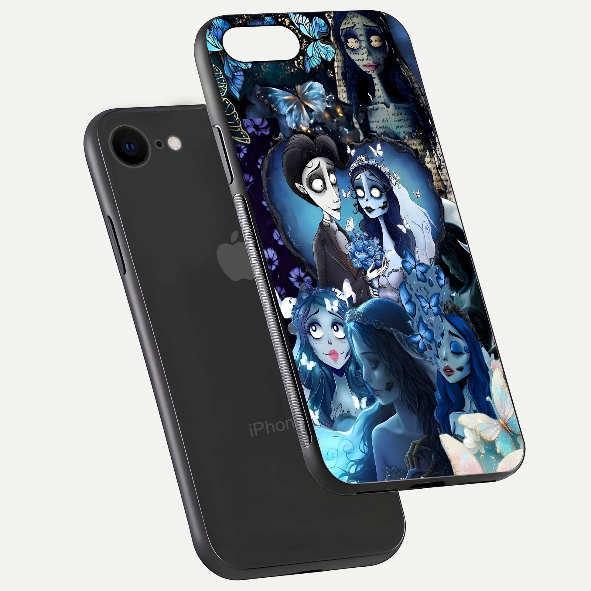 Butterfly Ghost Soul Glass Case for iPhone 8 floating mockup showcasing spirit-like butterfly detail and gloss