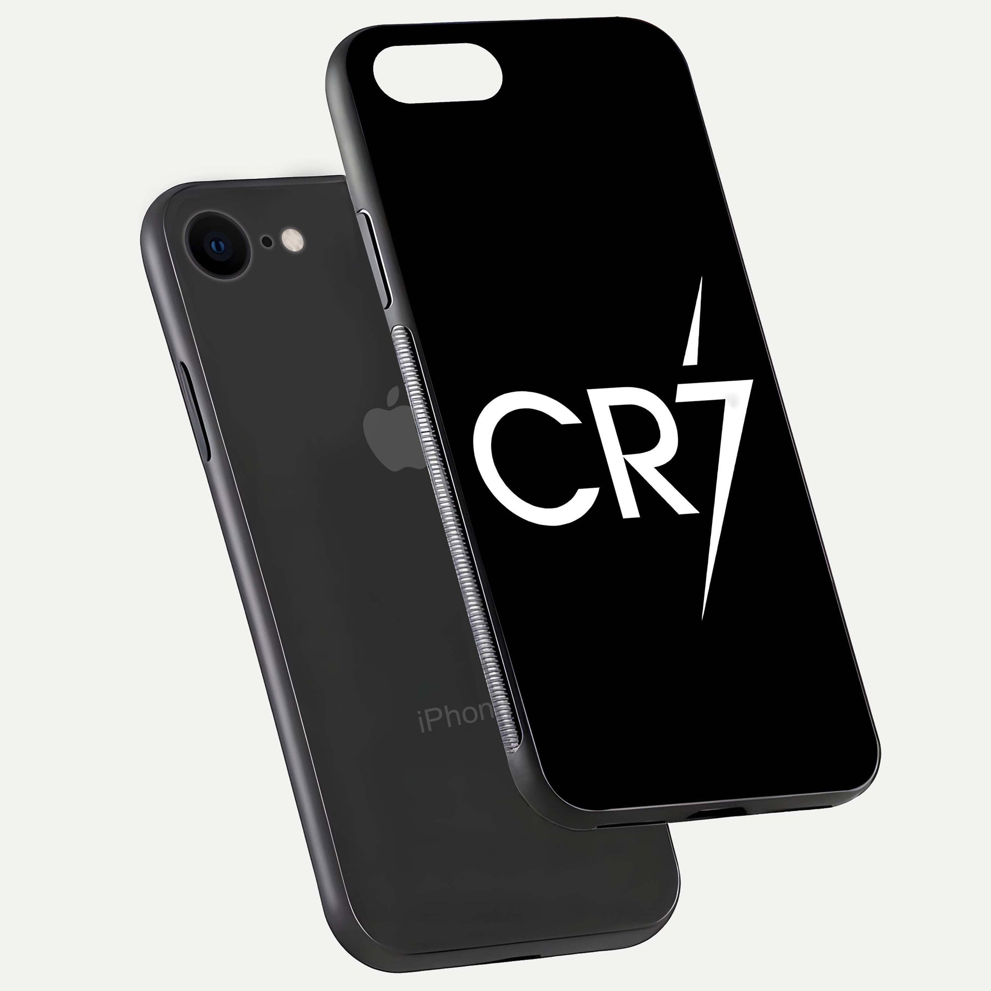 CR7 Elite Strike Glass Case for iPhone 8 floating mockup displaying HD gloss and sporty texture