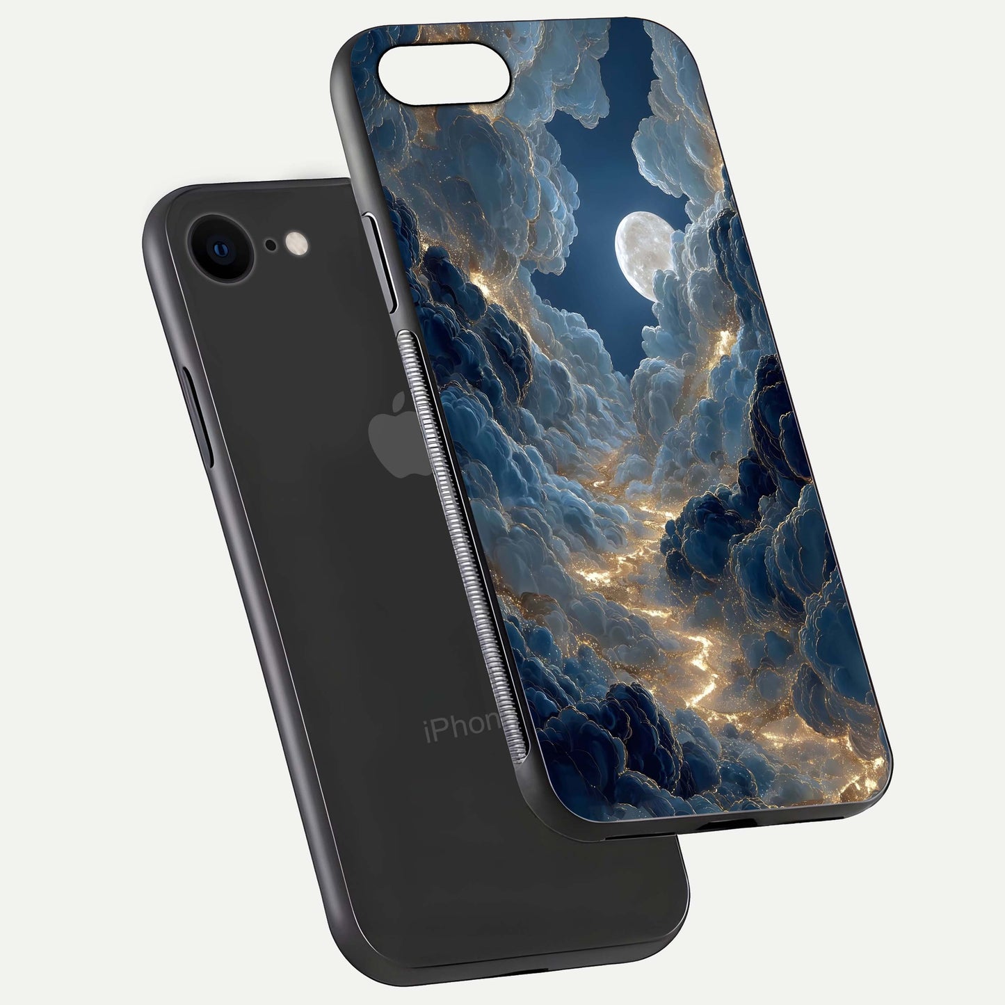 Celestial Cloud Road Glass Case for iPhone 8 floating mockup capturing glowing horizon and HD gloss