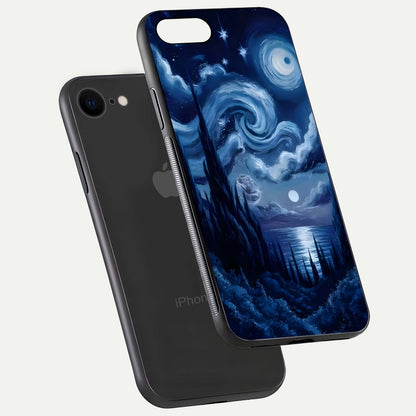 Celestial Dream Van Gogh Glass Case for iPhone 8 floating mockup highlighting cosmic tones and smooth gloss