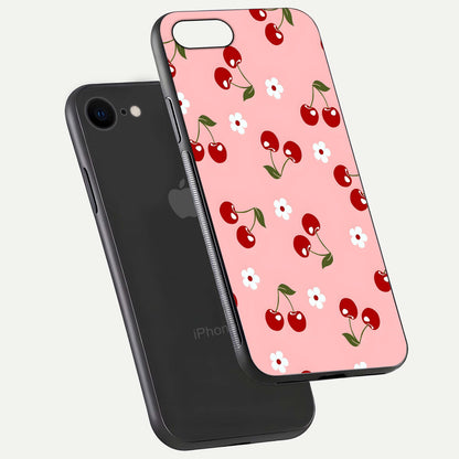 Cherry Love Mood Glass Case for iPhone 8 floating mockup showing HD gloss reflection and red tones