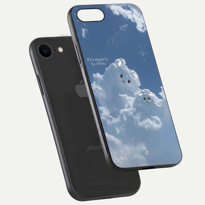 Cloud Bunny Dreams Glass Case for iPhone 8 floating mockup showing soft gradient and gloss reflection