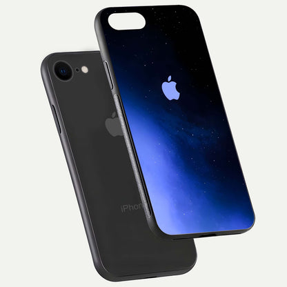 Cosmic Blue Apple Glass Case for iPhone 8 floating mockup showing HD gloss and deep space gradient