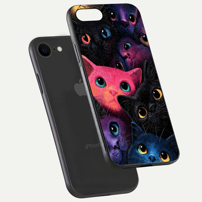 Cosmic Cats Dreams Glass Case for iPhone 8 floating mockup showing star details and polish reflection