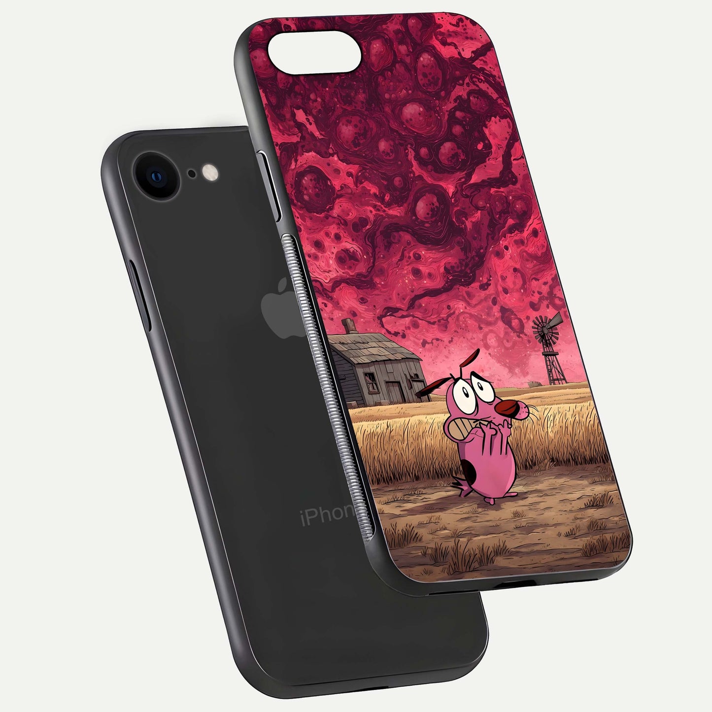 Courage Under Sky Glass Case for iPhone 8 floating mockup showing shine reflection and clean edges