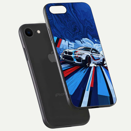 Drift Power Rush Glass Case for iPhone 8 floating mockup showing gloss polish and speed-theme design