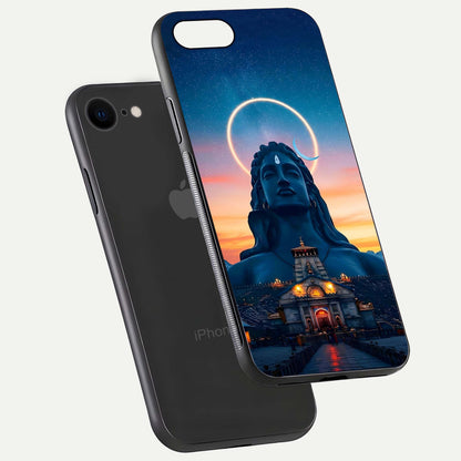Eternal Shiva Aura Glass Case for iPhone 8 floating mockup showing gloss texture and spiritual glow