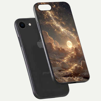 Golden Sky Dream Glass Case for iPhone 8 floating dual-view mockup showing gloss depth and elegant finish