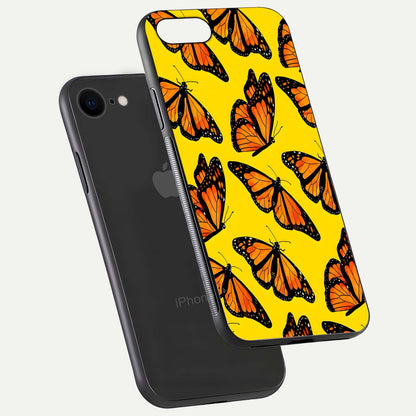 Golden Wing Flight Glass Case for iPhone 8 floating dual-view mockup showing gloss reflection and luxury tone