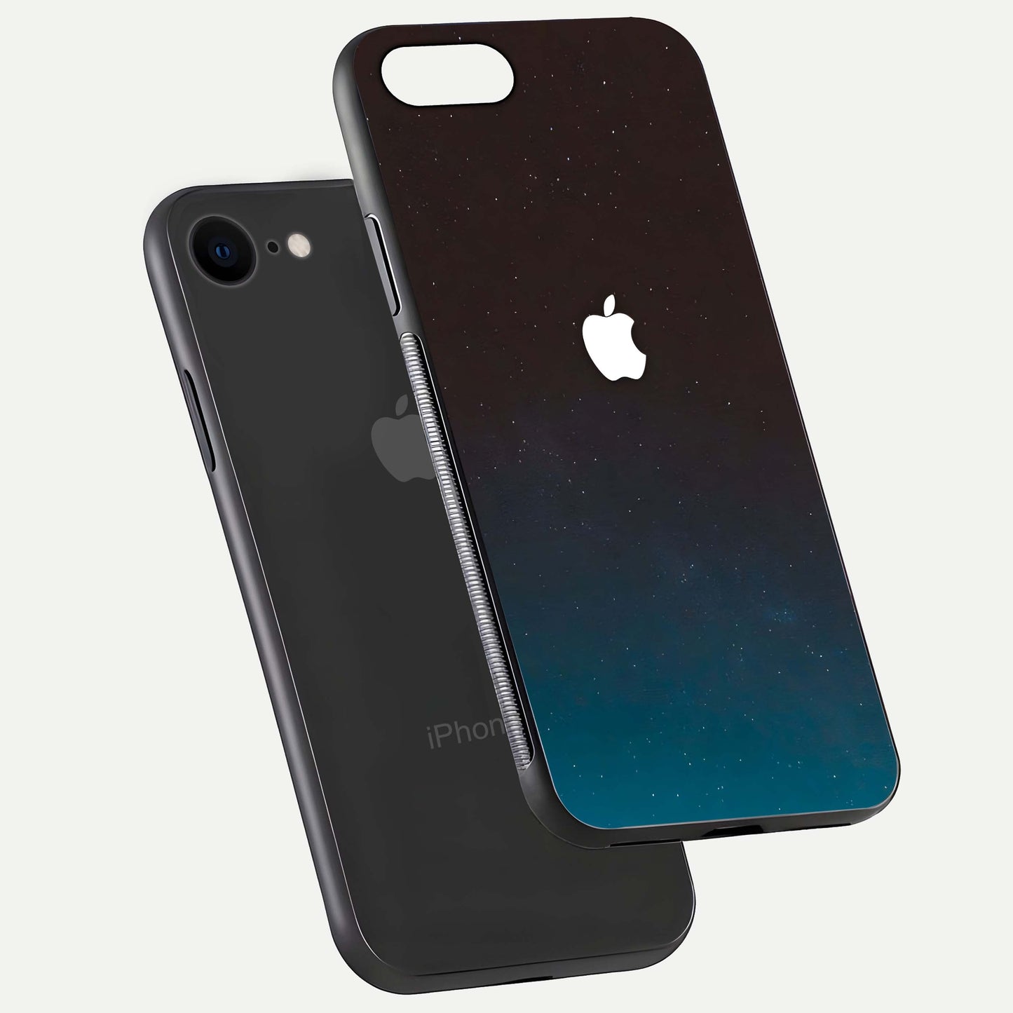 Green Emerald Apple Logo Glass Case for iPhone 8 floating dual-view mockup showing glossy shine and premium color tone