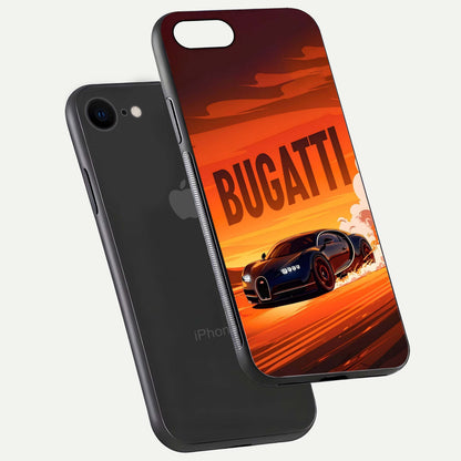 Inferno Bugatti Storm Glass Case for iPhone 8 floating dual-view mockup showing gloss surface and racing energy