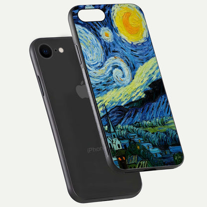 Inspired Van Gogh Art Glass Case for iPhone 8 floating dual-view mockup showing gloss depth and artistic reflection
