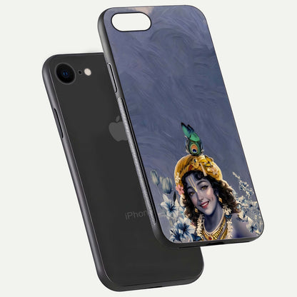 Lord Krishna Glass Case for iPhone 8 floating dual-view showing glossy shine and divine artistic pattern