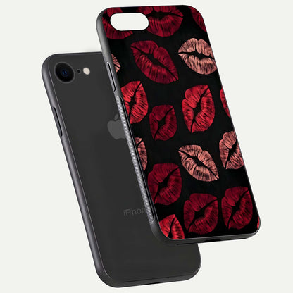 Midnight Kiss Love Glass Case for iPhone 8 floating dual-view mockup showing HD gloss and elegant edge design