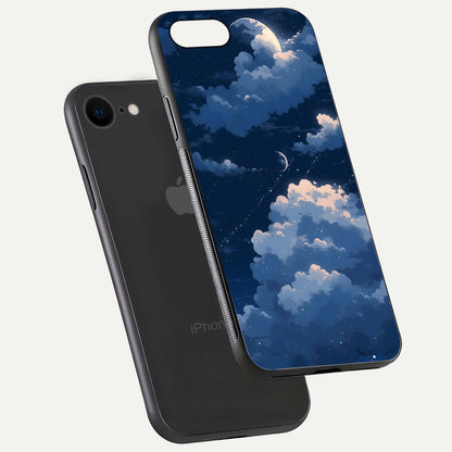 Moon Dream Haze Glass Case for iPhone 8 floating dual-view mockup showing gloss texture and calm tones