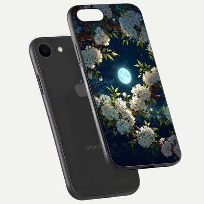 Moonlit Blossom Dream Glass Case for iPhone 8 floating dual-view mockup showing gloss texture and floral tone