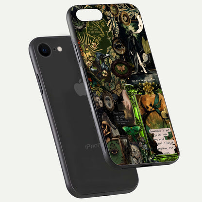 Mystic Woods Secret Glass Case for iPhone 8 floating dual-view mockup showing HD shine and depth