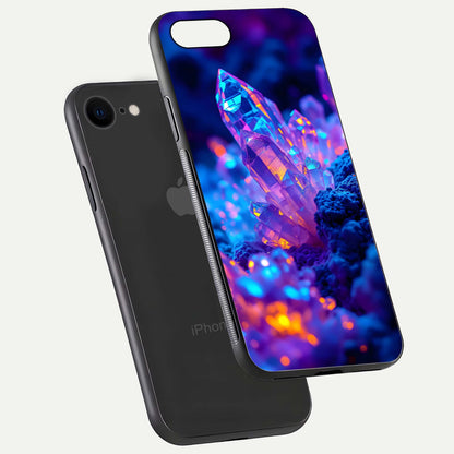 Neon Aura Shards Glass Case for iPhone 8 floating dual-view mockup showing HD shine and shard texture