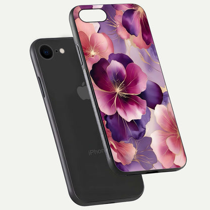 Pink Bouquet Florals Glass Case for iPhone 8 floating dual-view mockup showing gloss surface and color depth