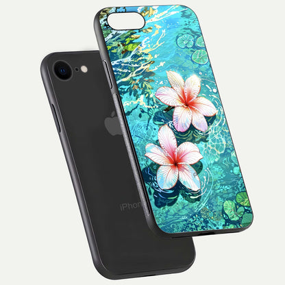 Pink Flowers in Water Glass Case for iPhone 8 floating dual-view mockup showing gloss and floral clarity