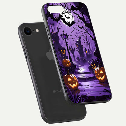 Pumpkin Patch Halloween Glass Case for iPhone 8 floating dual-view mockup displaying gloss and dark tone