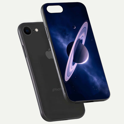 Saturn Ring Mystique Glass Case for iPhone 8 floating dual-view mockup showing gloss finish and star detail