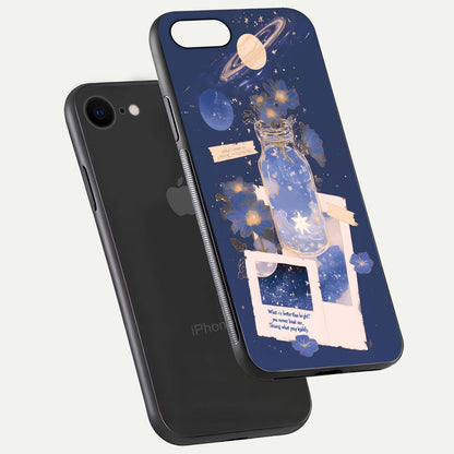 Starlit Cosmic Jar Glass Case for iPhone 8 floating dual-view mockup displaying gloss and starry depth