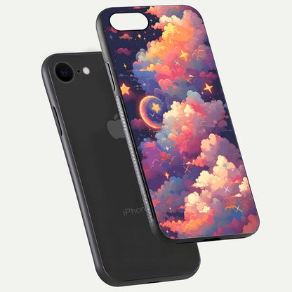 Starlit Dream Clouds Glass Case for iPhone 8 floating dual-view mockup displaying gloss and soft light detail