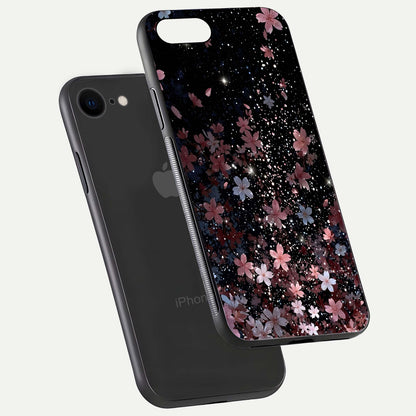 Starlit Flower Dreams Glass Case for iPhone 8 floating dual-view mockup displaying gloss and print clarity