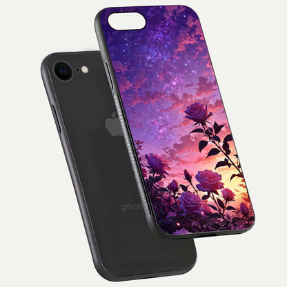 Starlit Rose Twilight Glass Case for iPhone 8 floating dual-view mockup displaying gloss shine and depth