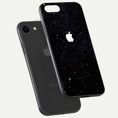 Starry Apple Galaxy Glass Case for iPhone 8 floating dual-view mockup displaying reflection and shine
