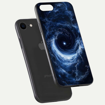Stunning Galaxy Glass Case for iPhone 8 floating dual-view mockup displaying gloss shine and vivid print depth