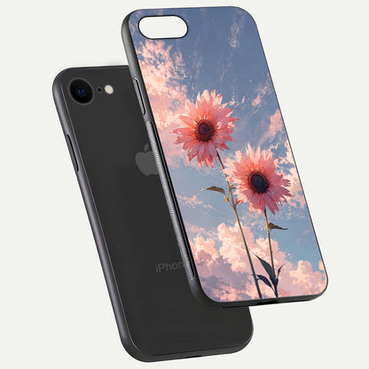 Sunlit Daisy Glow Glass Case for iPhone 8 floating dual-view mockup displaying gloss finish and HD print