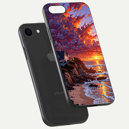 Sunset House by Sea Glass Case for iPhone 8 floating dual-view mockup displaying gloss shine and depth