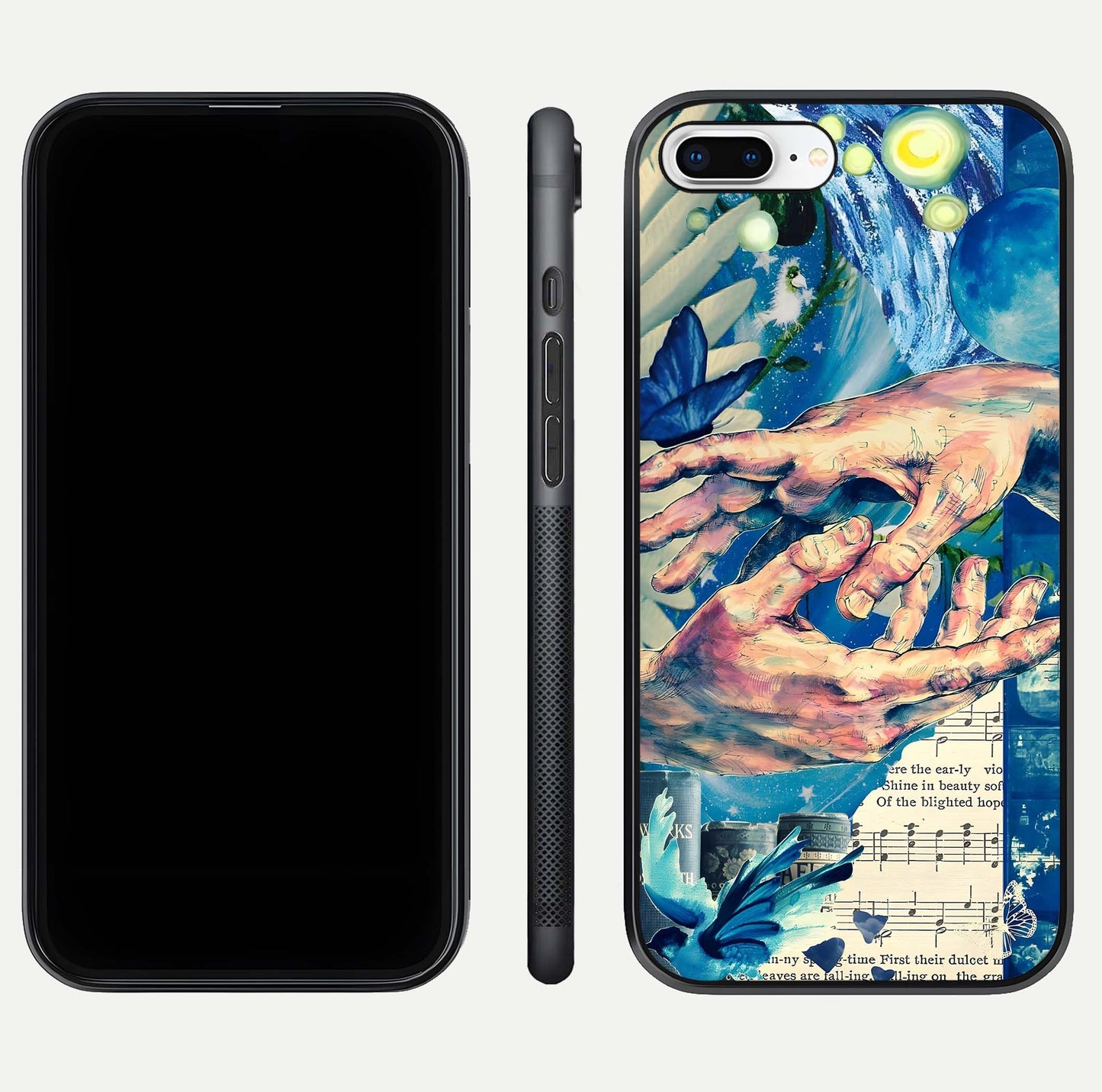 Aesthetic Divider Glass Case for iPhone 16 Pro front and back view layout showing black front display and minimal divider glass back