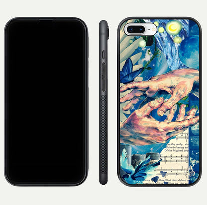 Aesthetic Divider Glass Case for iPhone 16 Pro front and back view layout showing black front display and minimal divider glass back