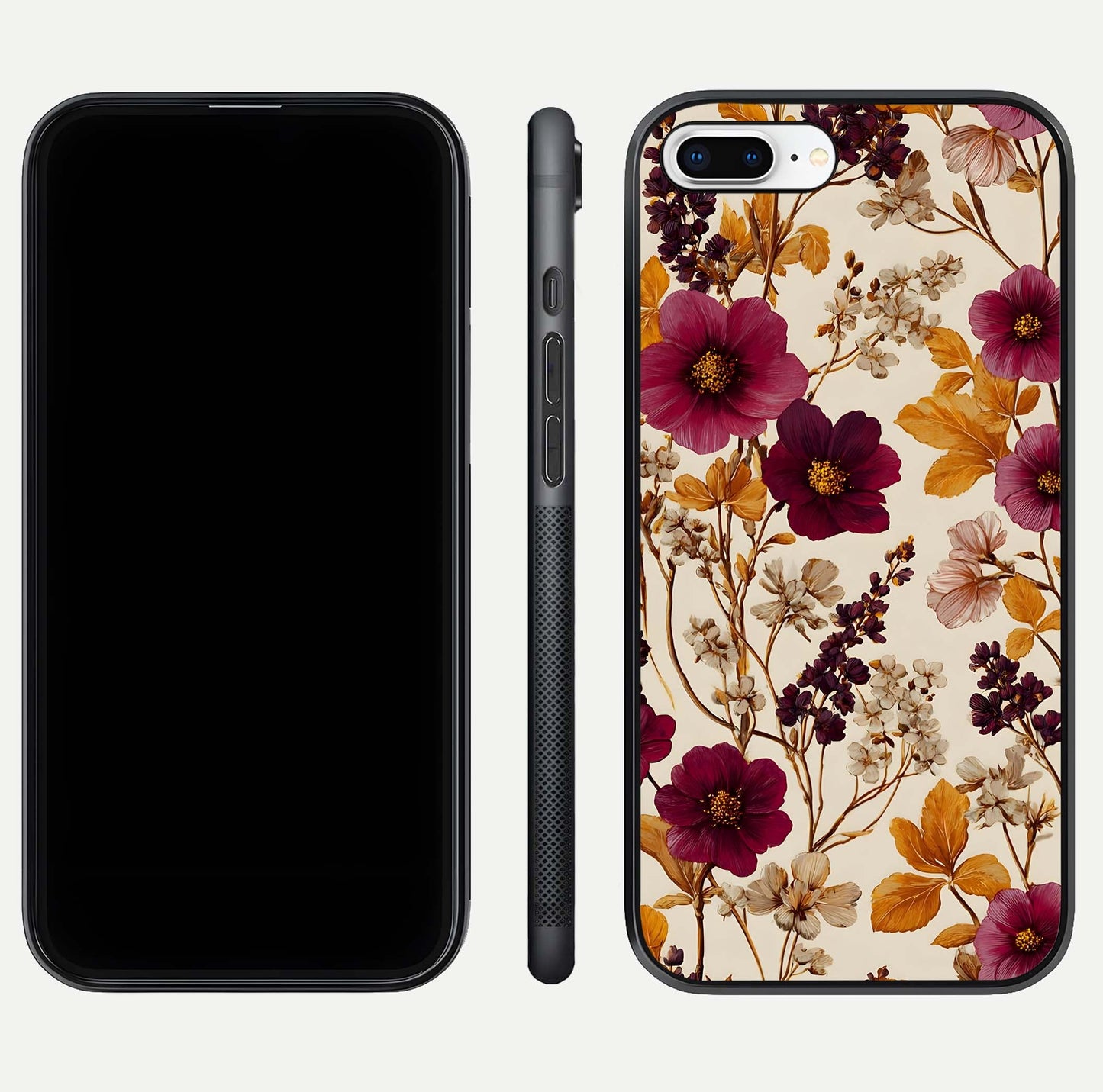 Autumn Wine Bloom Glass Case for iPhone 16 Pro front and back layout showing autumn print and HD glass clarity