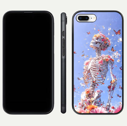 Bloom Beyond Bones Glass Case for iPhone 8 Plus dual-view layout showing creative aesthetic and edge design
