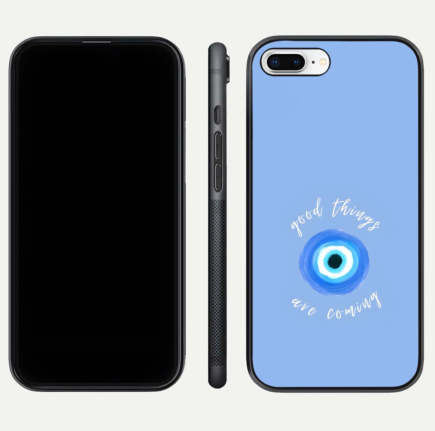 Bright Future Ahead Glass Case for iPhone 8 Plus front-and-back layout showing clean font style and gloss shine