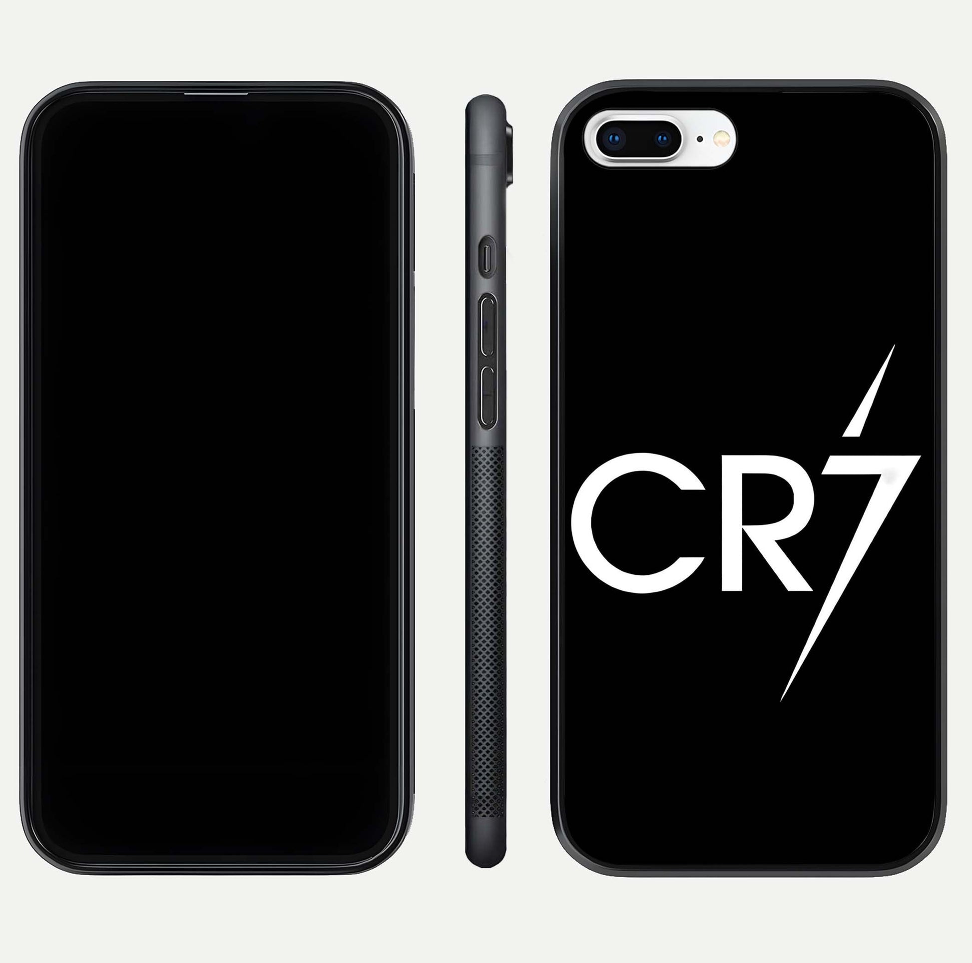 CR7 Elite Strike Glass Case for iPhone 8 Plus dual-view layout showing sport tones and edge clarity