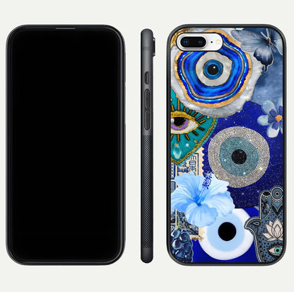 Celestial Blue Vision Glass Case for iPhone 8 Plus dual-view layout showing celestial gradient and curved edges