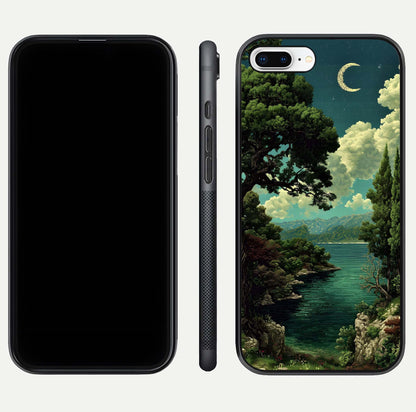 Celestial Lake Peace Glass Case for iPhone 8 Plus dual-view layout showing soft hues and HD shine